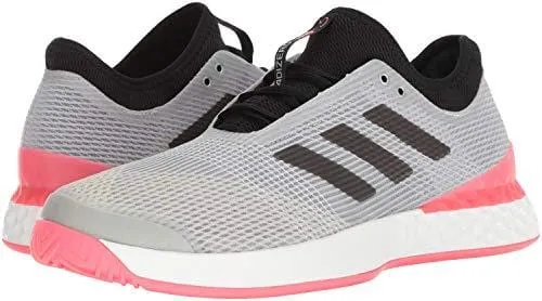 adidas Men's Adizero Ubersonic 3 Tennis Shoe, Matte Silver/Black/Flash red, 11 M US