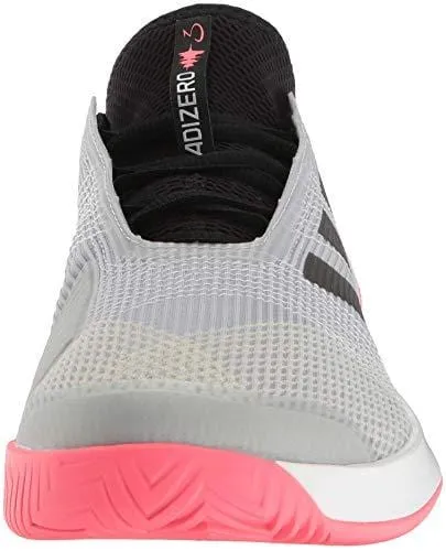 adidas Men's Adizero Ubersonic 3 Tennis Shoe, Matte Silver/Black/Flash red, 11 M US