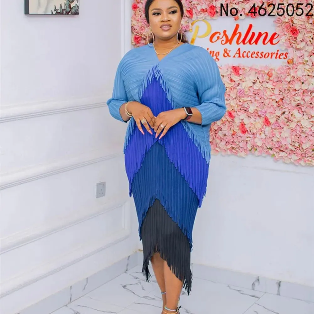 African Dashiki Pleated Tassel Maxi Kaftan Abaya for Women – Muslim Fashion Boubou Robe Dress