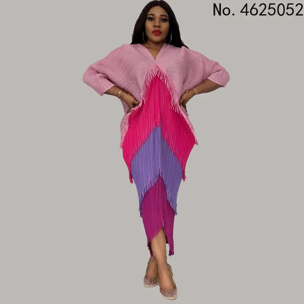 African Dashiki Pleated Tassel Maxi Kaftan Abaya for Women – Muslim Fashion Boubou Robe Dress