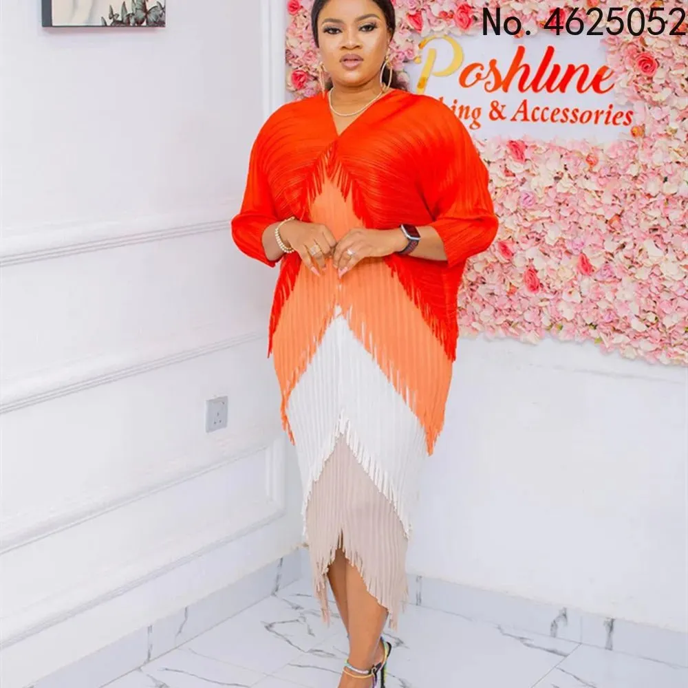 African Dashiki Pleated Tassel Maxi Kaftan Abaya for Women – Muslim Fashion Boubou Robe Dress
