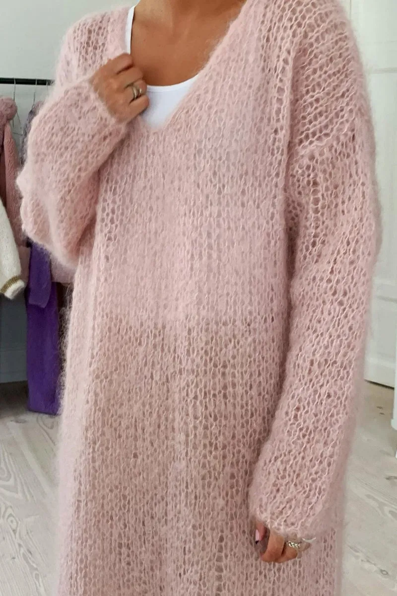 American Dreams - V Neck Mohair Dress Light Pink