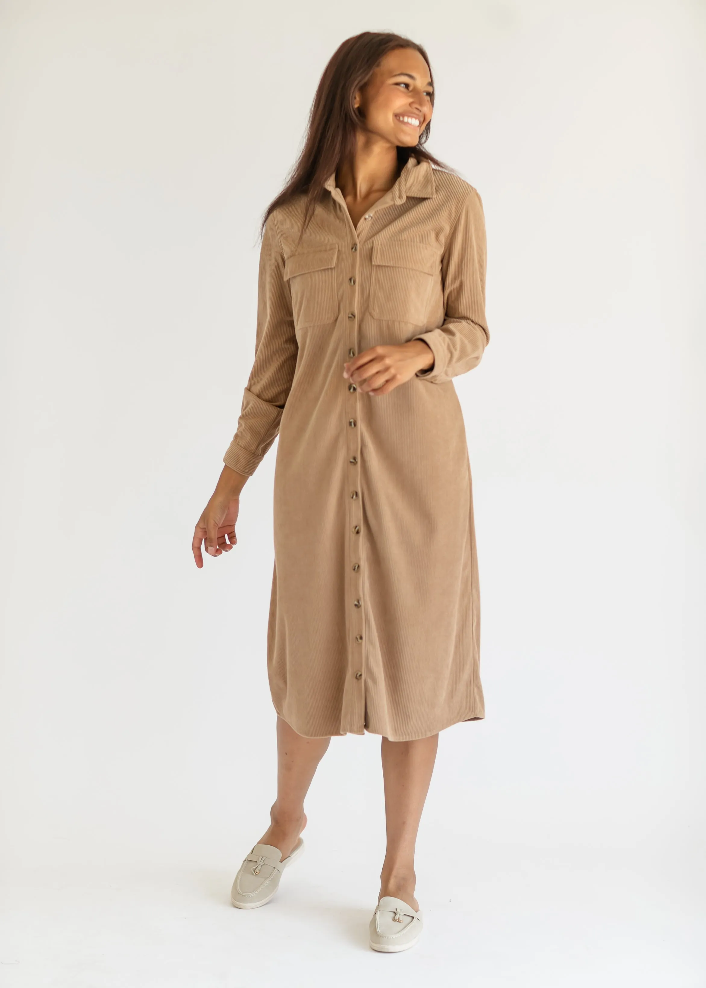 Anika Corduroy Midi Shirt Dress