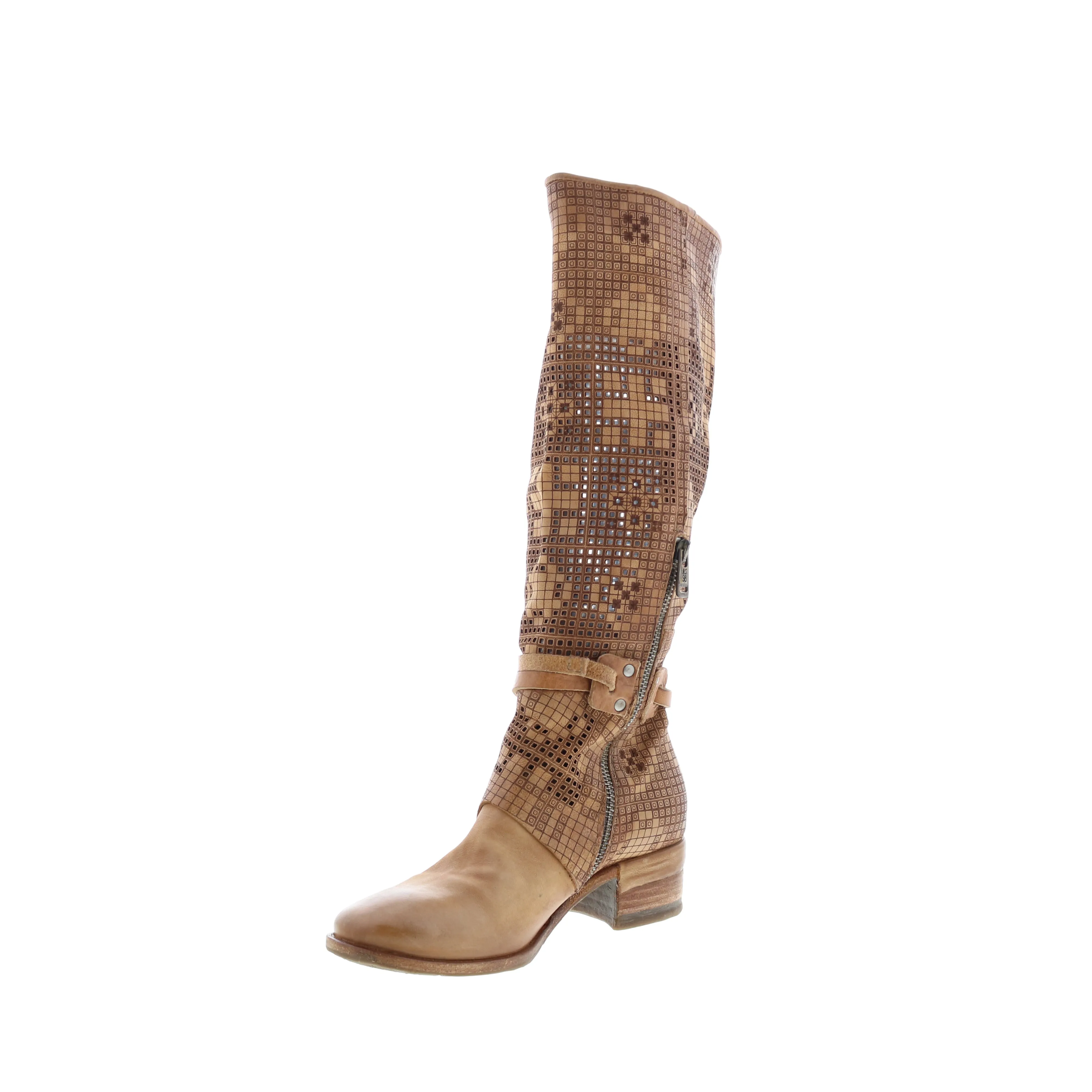 A.S.98 Gene A40313-101 Womens Brown Leather Hook & Loop Knee High Boots