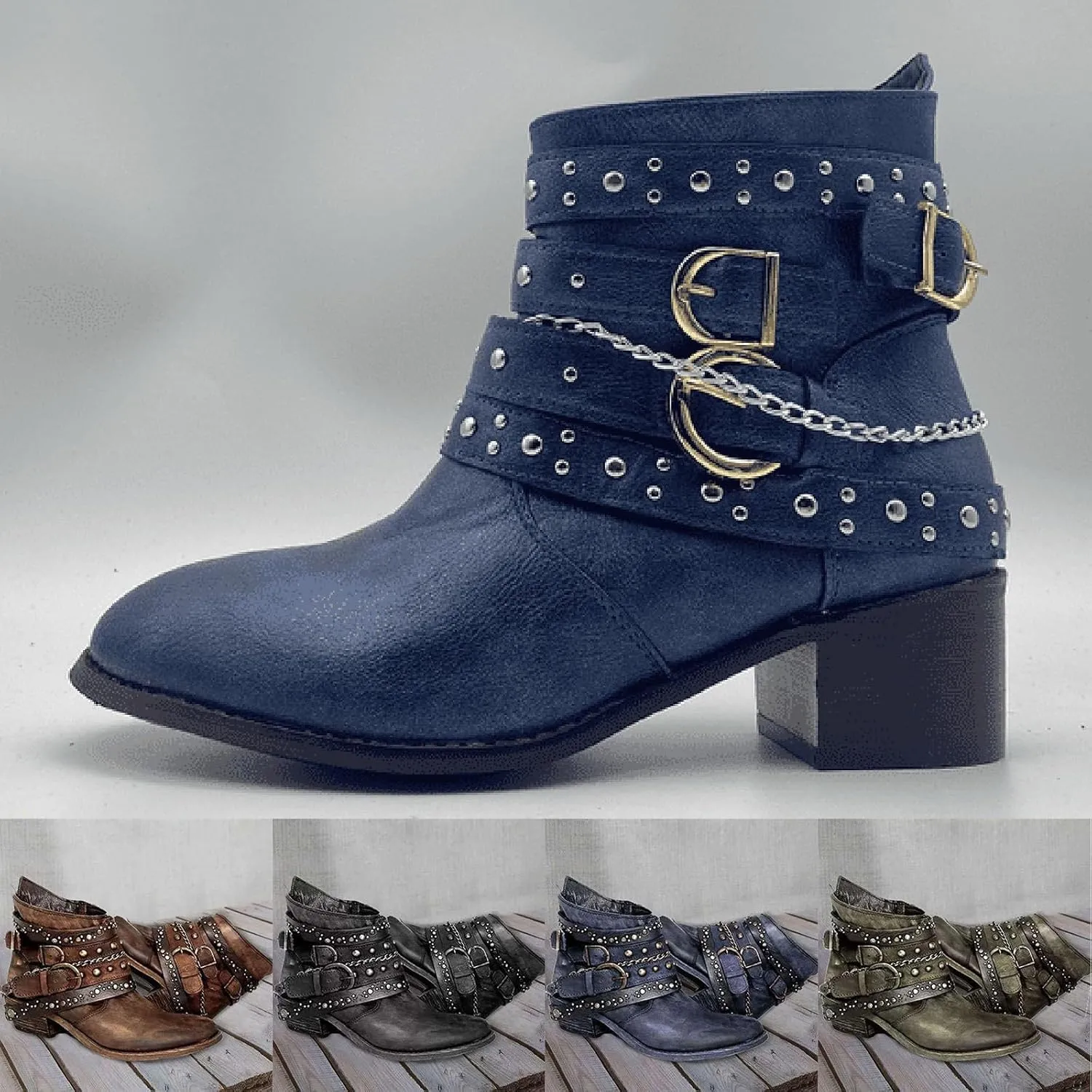Booties for Women Ankle Black Flat Booties Flat Cowboy Boots for Women Black Ankle Boot Casual Round Head Closed Pointed Toe Low Block Heel Zip Up