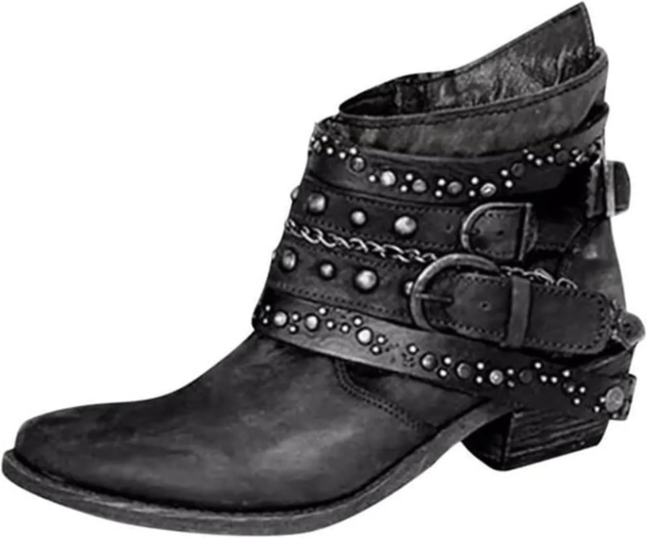 Booties for Women Ankle Black Flat Booties Flat Cowboy Boots for Women Black Ankle Boot Casual Round Head Closed Pointed Toe Low Block Heel Zip Up