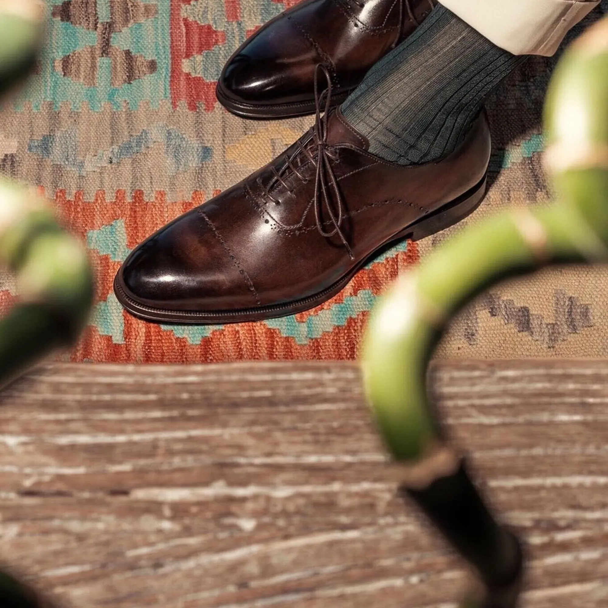 Brown Patina Leather Montero Brogue Oxford Shoes