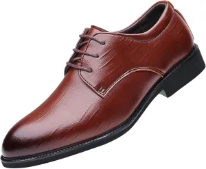 Casual Dress Shoes for Men Fashion Summer and Autumn Men Leather Shoes Low Heel Pointed Toe Lace Casual Comfortable Solid Color Mens Casual Dress Fashion Oxfords Skate Shoes