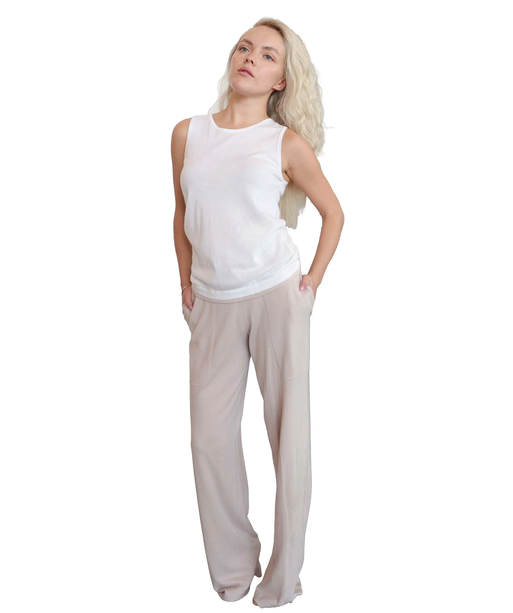 Chanel Tank Pants Set White Beige DXBS0219