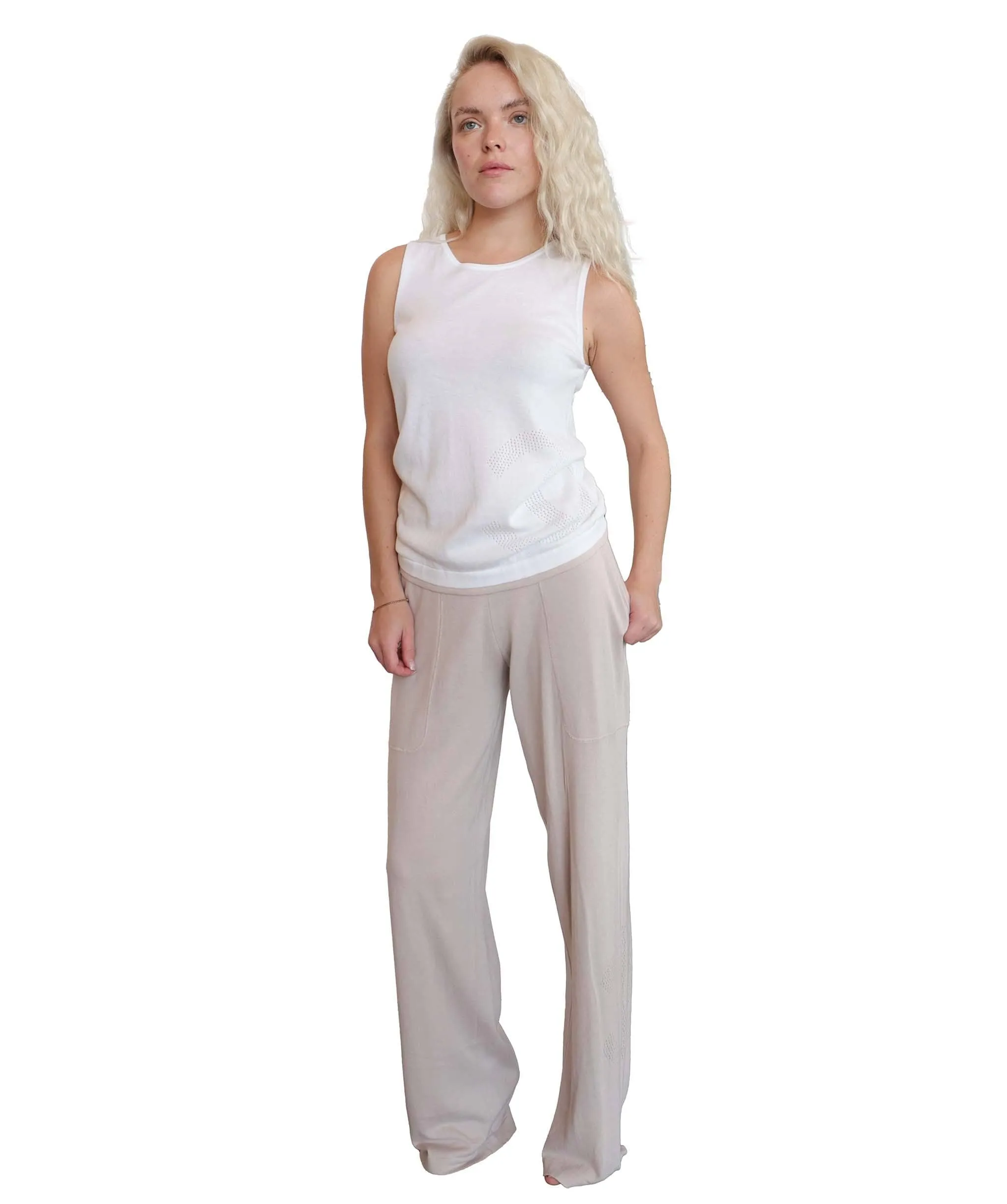 Chanel Tank Pants Set White Beige DXBS0219