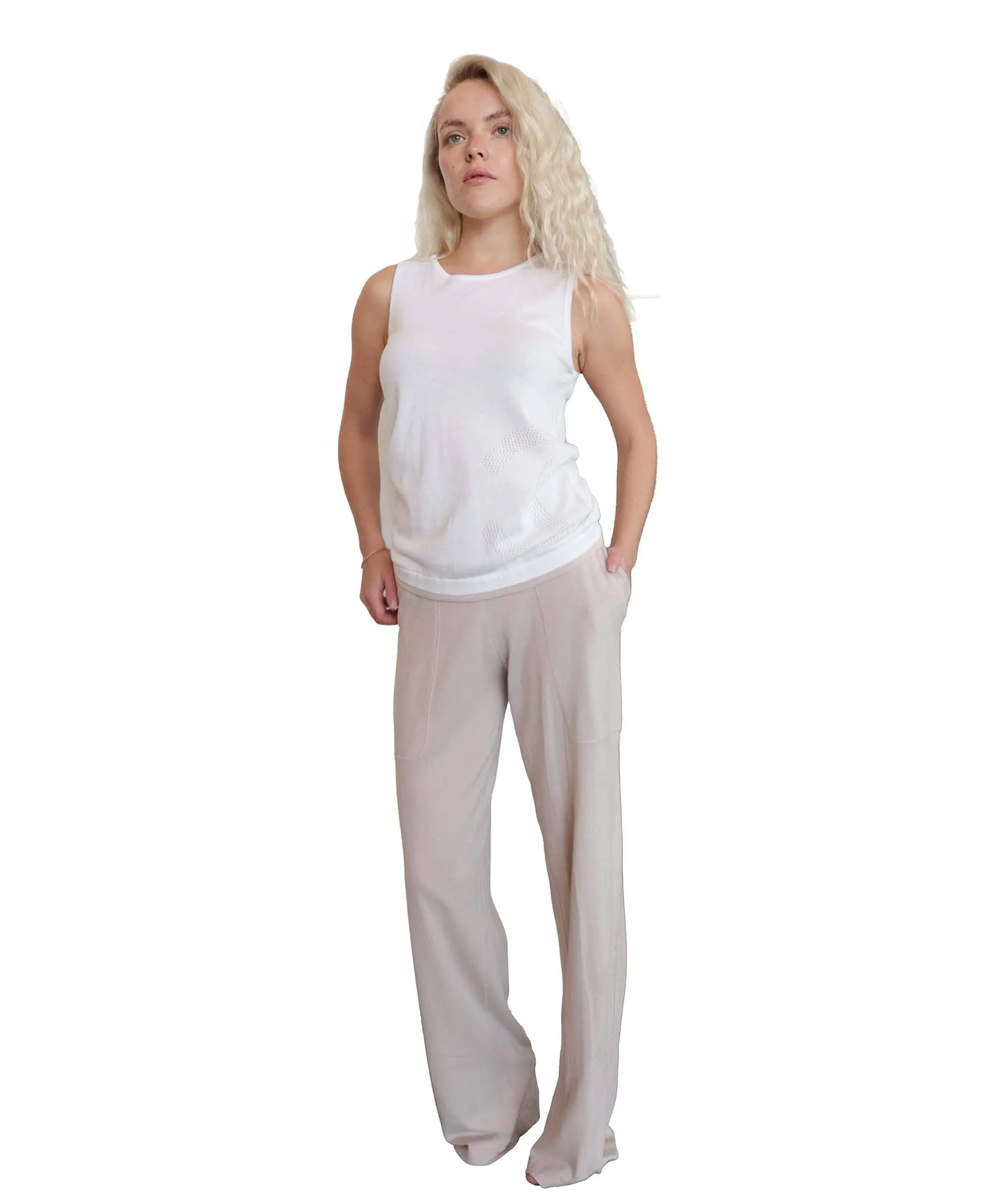 Chanel Tank Pants Set White Beige DXBS0219
