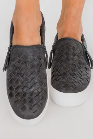 Charcoal Weave Slip Ons