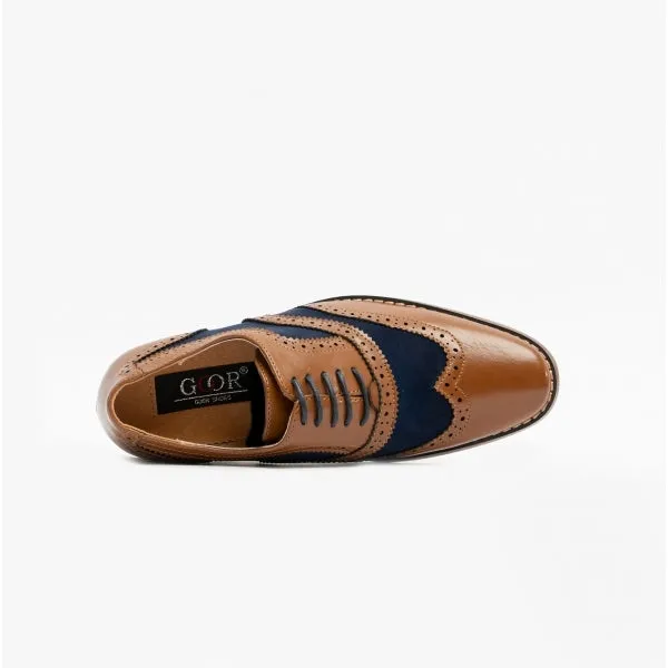 DAVID JNR Boys Two Tone Brogues Tan/Navy