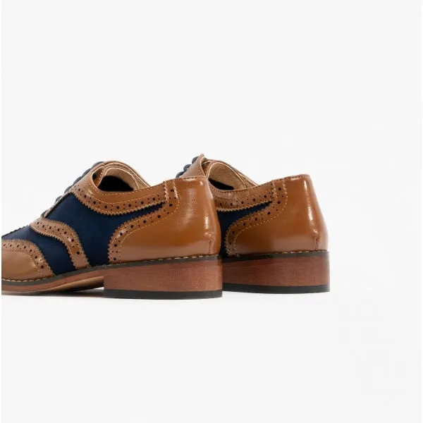 DAVID JNR Boys Two Tone Brogues Tan/Navy