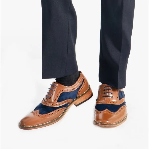 DAVID JNR Boys Two Tone Brogues Tan/Navy