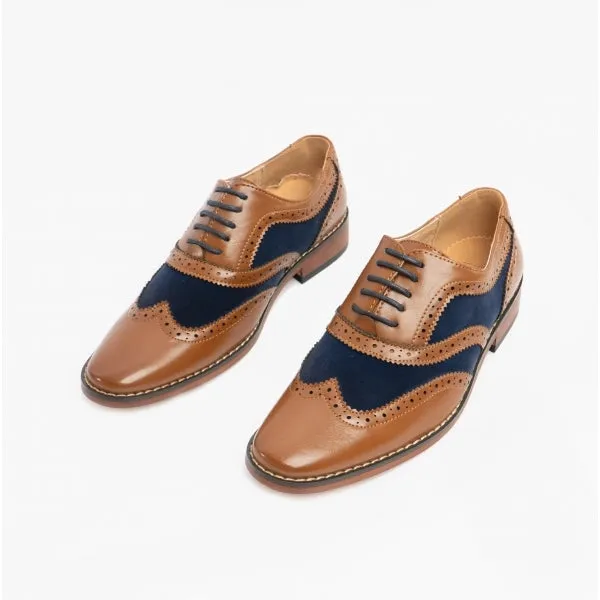 DAVID JNR Boys Two Tone Brogues Tan/Navy