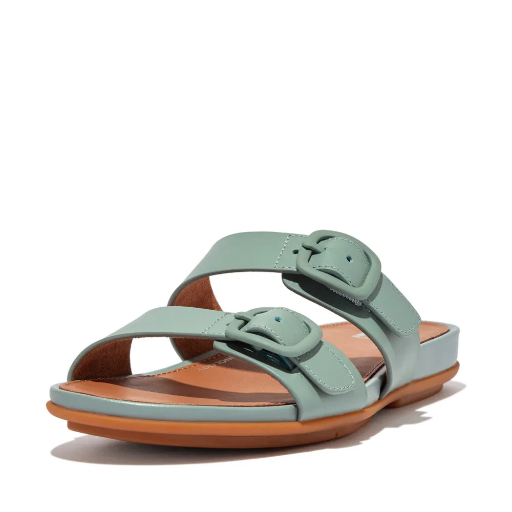GRACIE Rubber-Buckle Two Bar Leather Slides Sandals