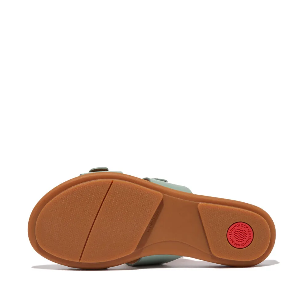GRACIE Rubber-Buckle Two Bar Leather Slides Sandals