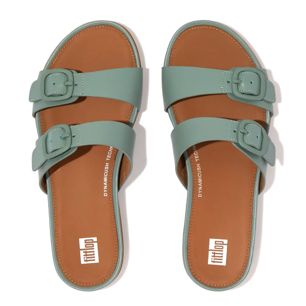GRACIE Rubber-Buckle Two Bar Leather Slides Sandals