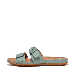 GRACIE Rubber-Buckle Two Bar Leather Slides Sandals
