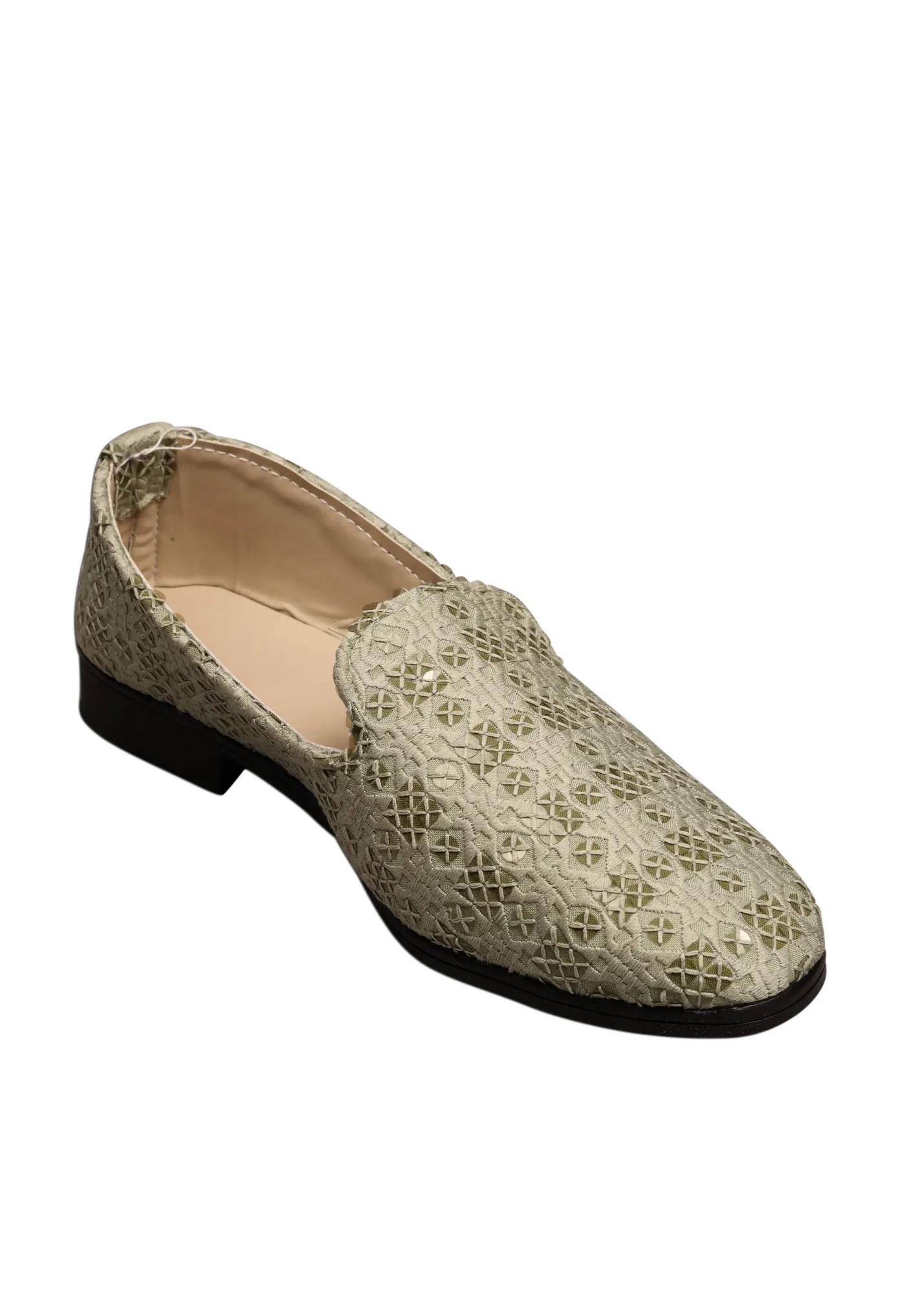 Green Sequence Loafer Shoe For Men