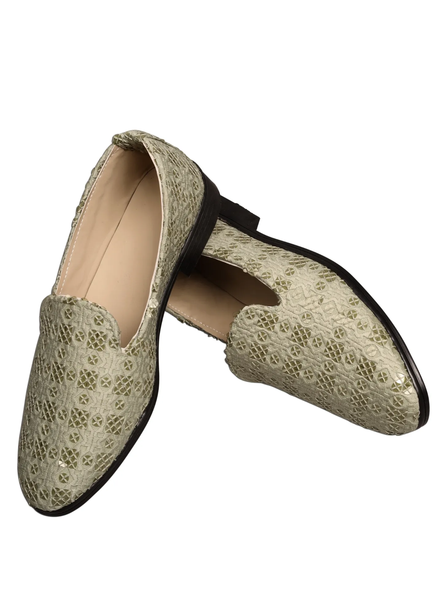 Green Sequence Loafer Shoe For Men
