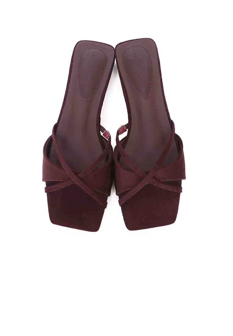 Harleen Crossed Slip Ons Sandals (Maroon)