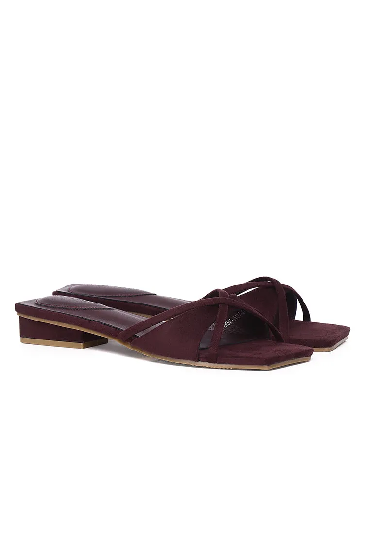 Harleen Crossed Slip Ons Sandals (Maroon)