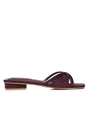 Harleen Crossed Slip Ons Sandals (Maroon)