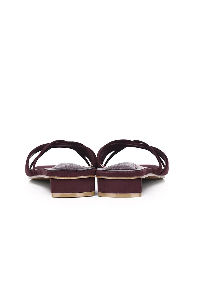 Harleen Crossed Slip Ons Sandals (Maroon)