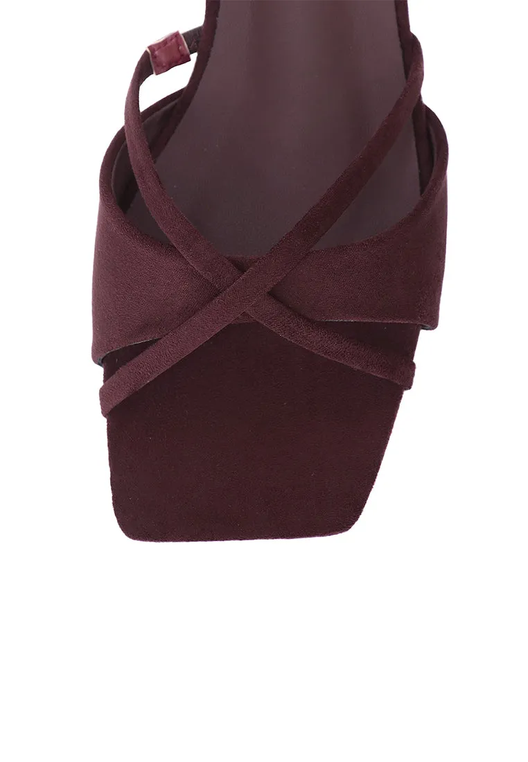 Harleen Crossed Slip Ons Sandals (Maroon)