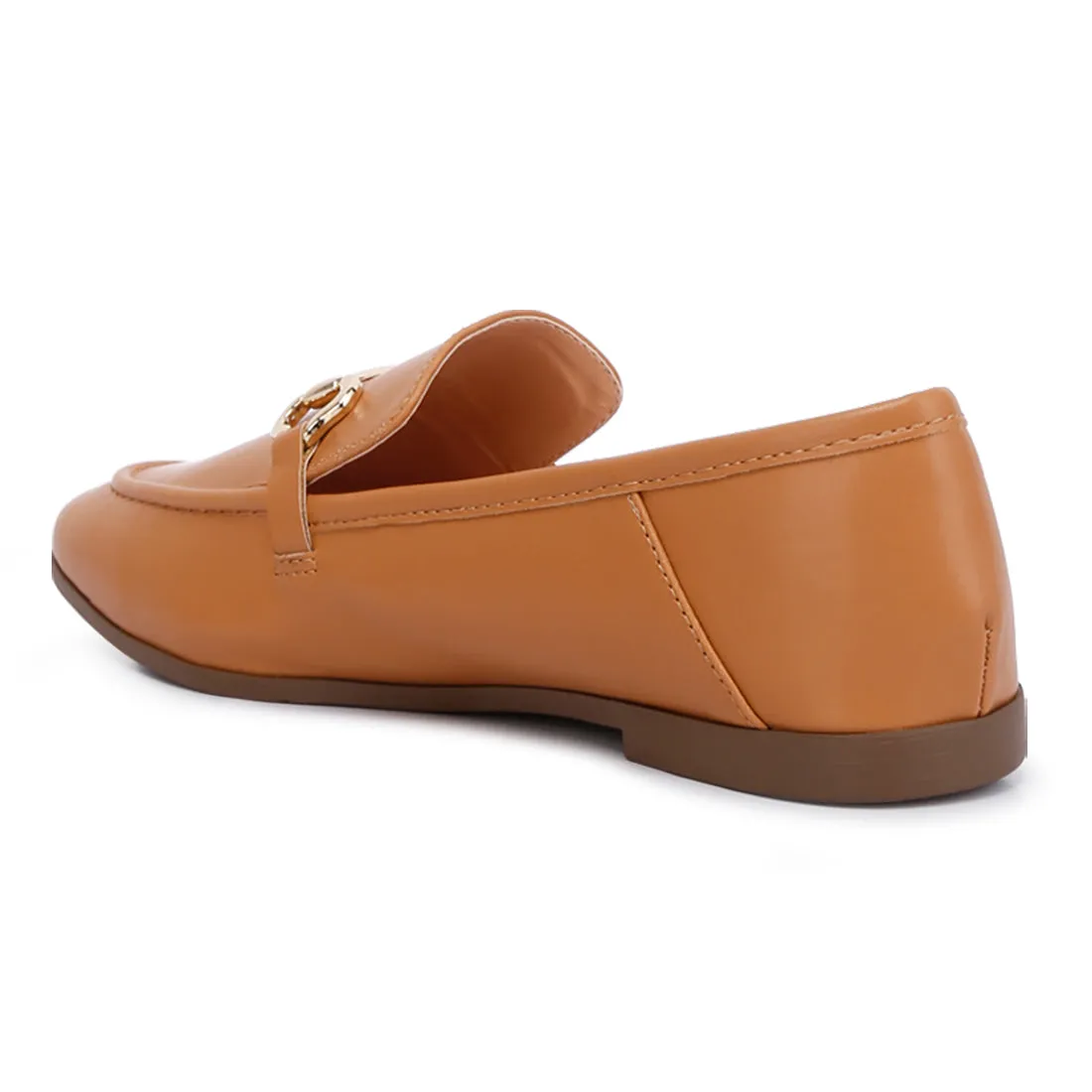 Horsebit Embellished Faux Leather Loafers