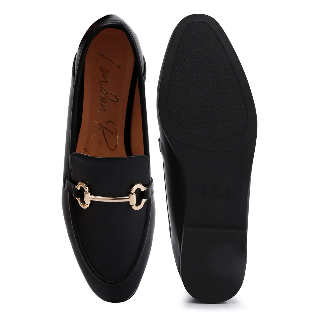 Horsebit Embellished Faux Leather Loafers