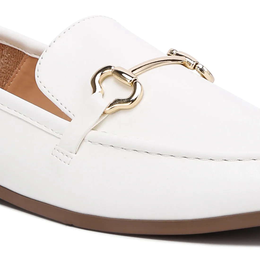 Horsebit Embellished Faux Leather Loafers