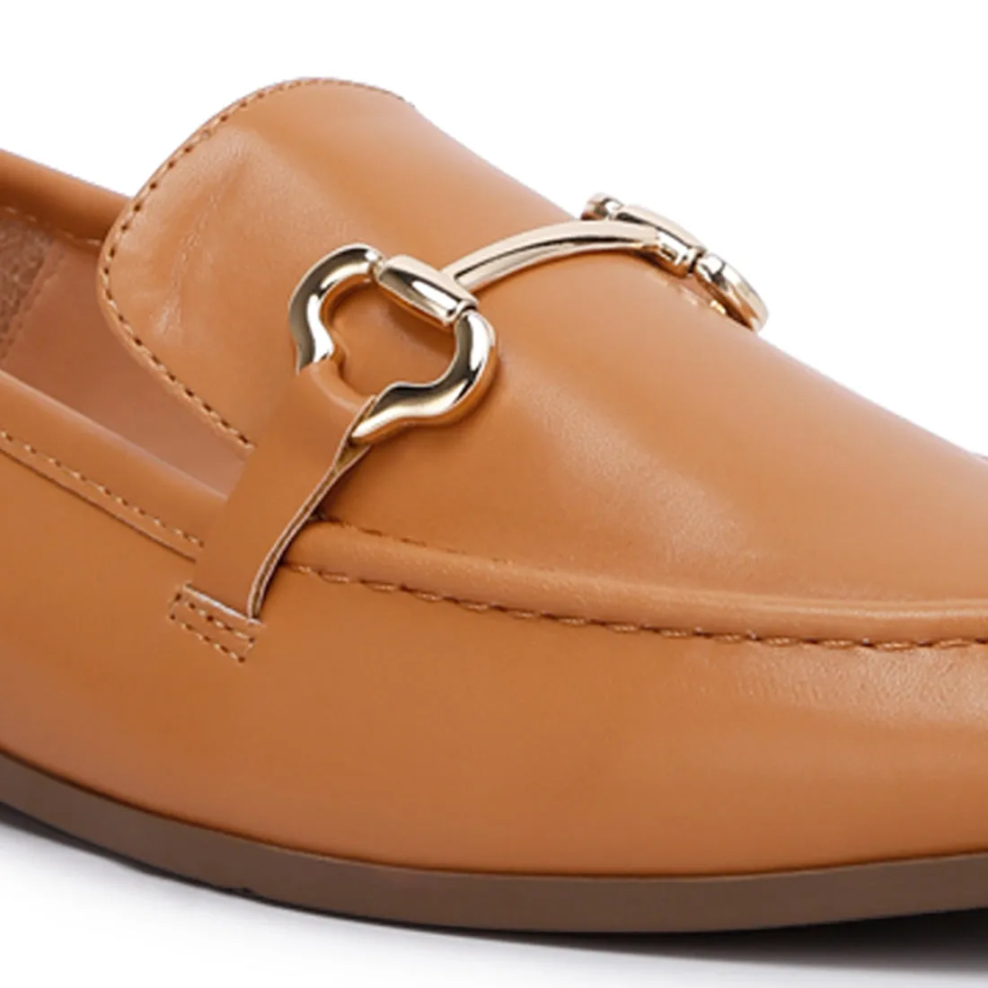 Horsebit Embellished Faux Leather Loafers