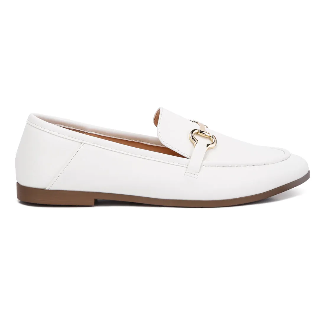 Horsebit Embellished Faux Leather Loafers