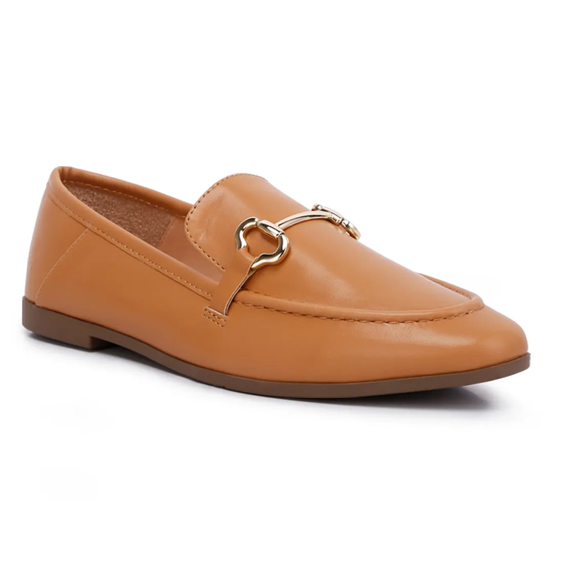 Horsebit Embellished Faux Leather Loafers