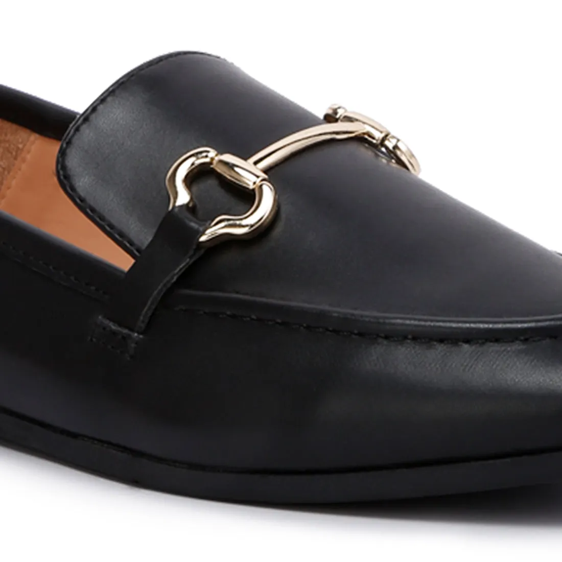 Horsebit Embellished Faux Leather Loafers