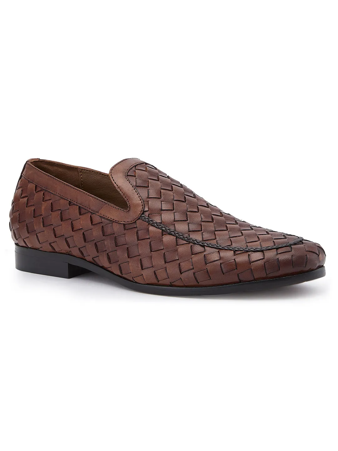 Imperio By Regal Mens Woven Textuted Leather Formal Slip Ons