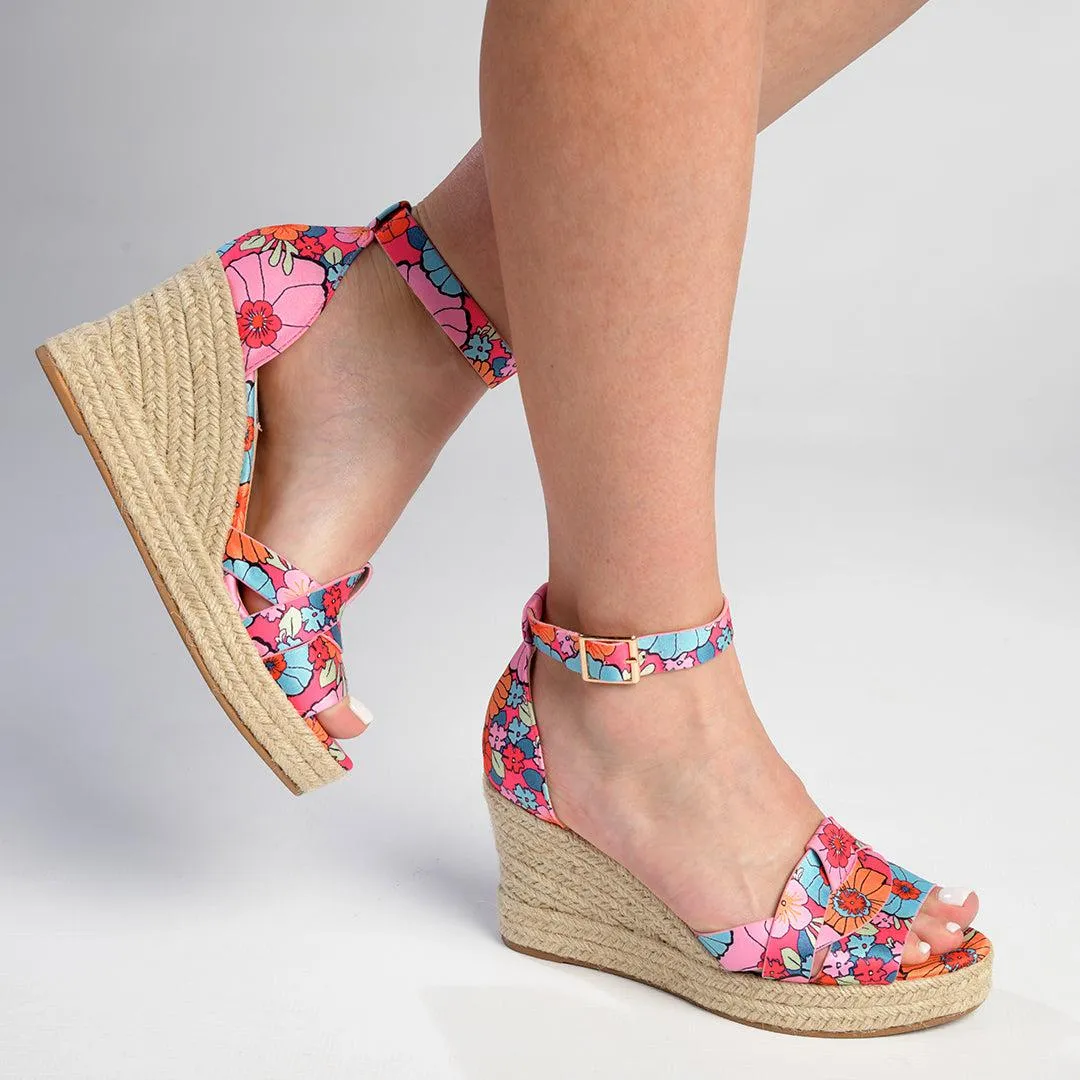 Madison Landry Closed Back Espadrille Wedge Sandal - Pink / Floral