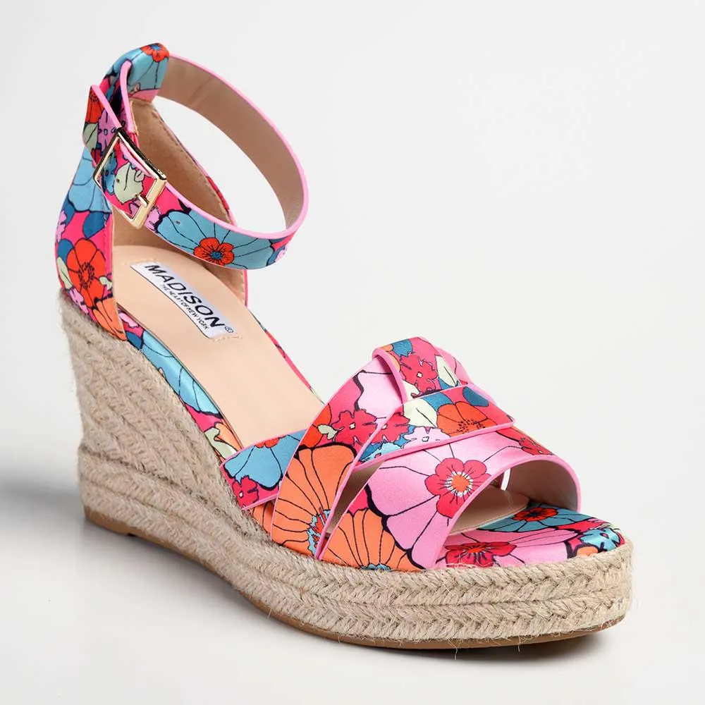 Madison Landry Closed Back Espadrille Wedge Sandal - Pink / Floral
