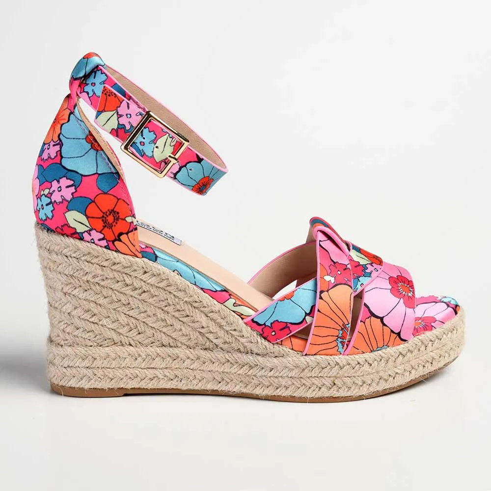 Madison Landry Closed Back Espadrille Wedge Sandal - Pink / Floral
