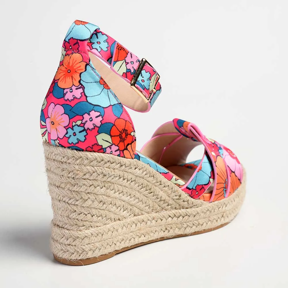 Madison Landry Closed Back Espadrille Wedge Sandal - Pink / Floral