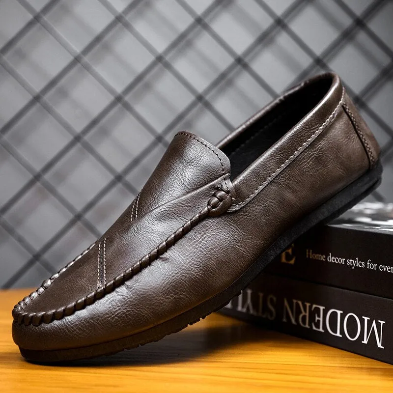 Men Loafers  New British Style Pu Leather Shoes Slip-on Casual Fashion Beanie Shoes Men Flat Cozy Lazy Driving Shoes Zapatos