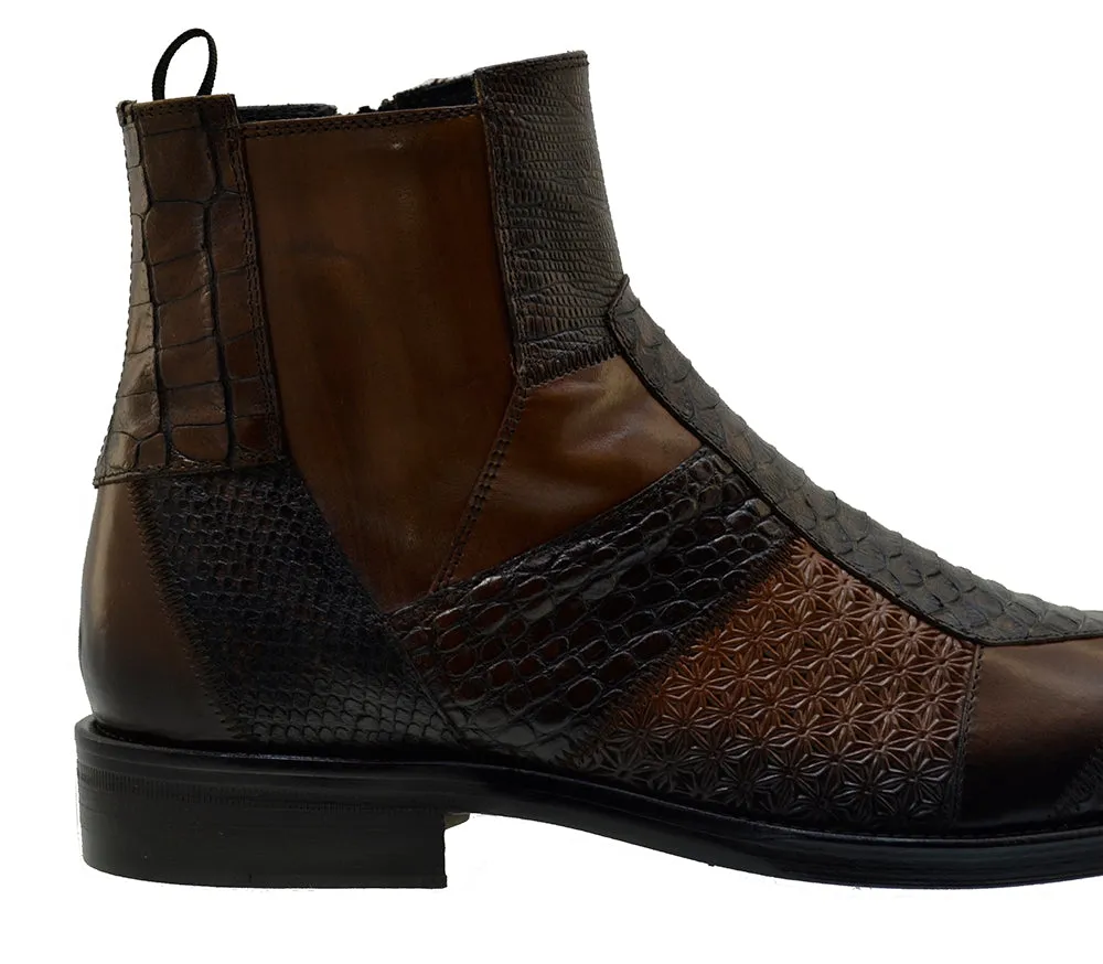 Men's Italian Shoes Jo Ghost 4996 Brown Leather Formal Ankle Boots