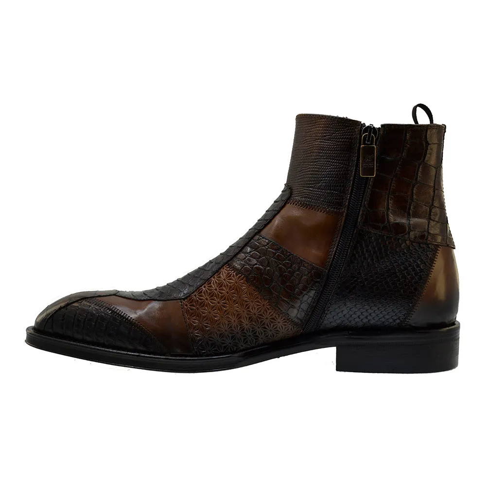 Men's Italian Shoes Jo Ghost 4996 Brown Leather Formal Ankle Boots