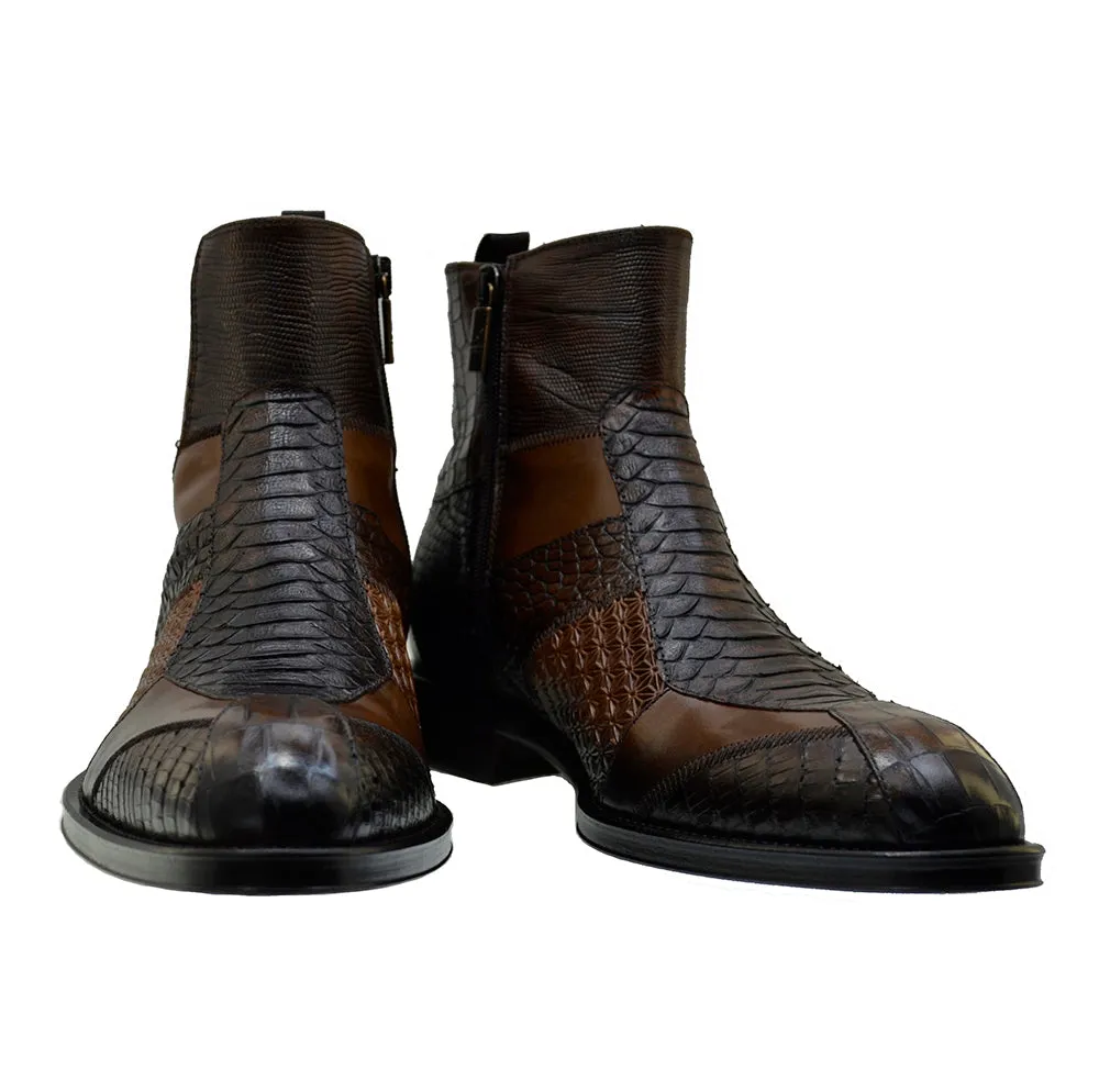 Men's Italian Shoes Jo Ghost 4996 Brown Leather Formal Ankle Boots