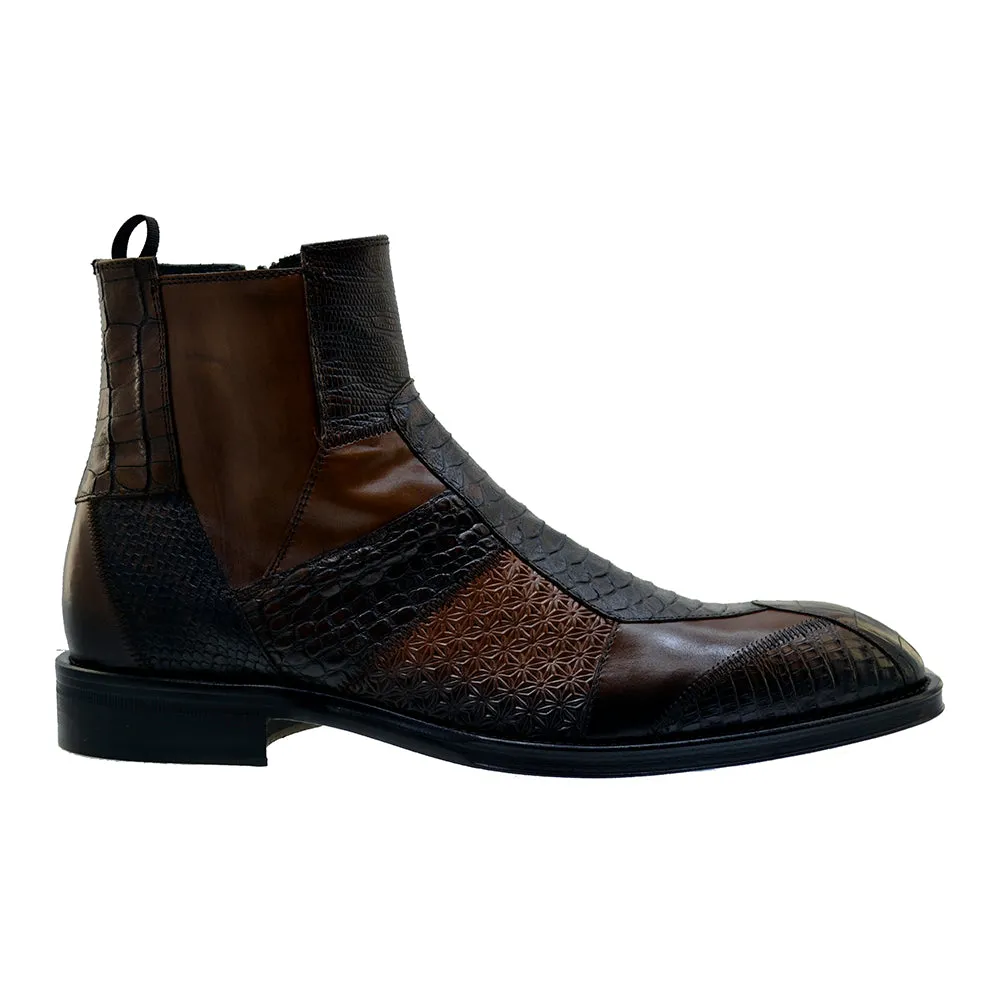 Men's Italian Shoes Jo Ghost 4996 Brown Leather Formal Ankle Boots