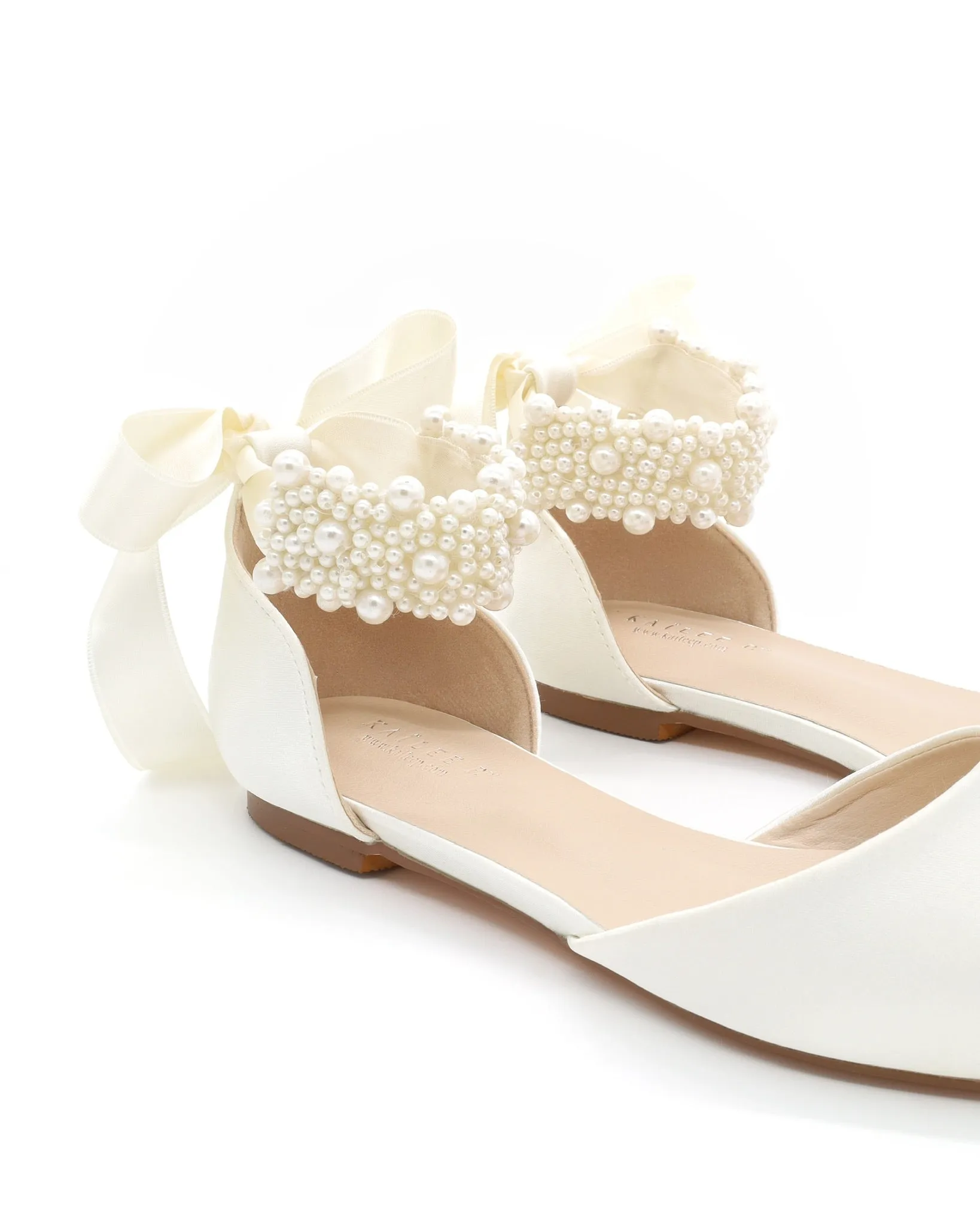 Satin Pointy Toe Wedding Flats with Perla Ankle Strap