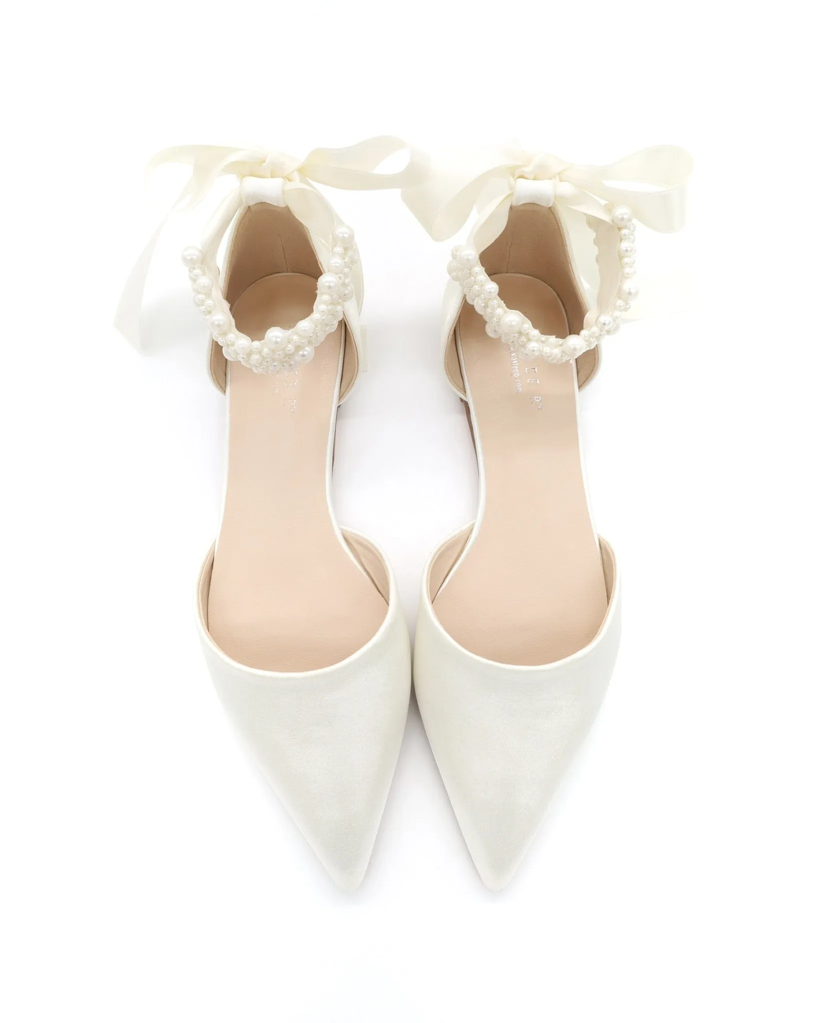 Satin Pointy Toe Wedding Flats with Perla Ankle Strap